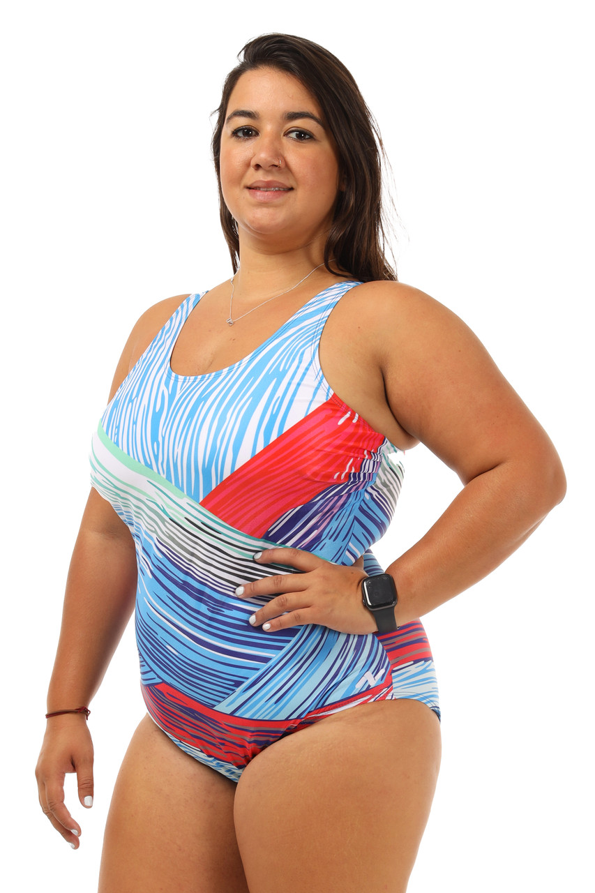 Shelf Bra Fracture 1 Piece Plus Size Chlorine Resistant Swimsuit