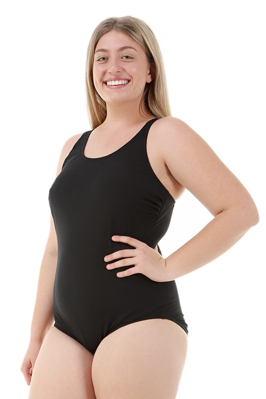 Shelf Bra Black Piece Plus Size Chlorine Resistant Swimsuit
