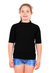 Wetshirt or Rashie Unisex Kids Short Sleeve Black Chlorine Resistant - Front