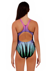 Girls Sport Back Feather One Piece Chlorine Resistant Swimsuit - Back