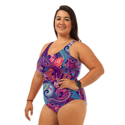 Shelf Bra Paisley One Piece Plus Size Chlorine Resistant Swimsuit - Side