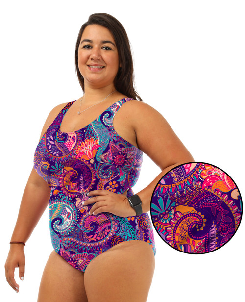 Shelf Bra Paisley One Piece Plus Size Chlorine Resistant Swimsuit - Side
