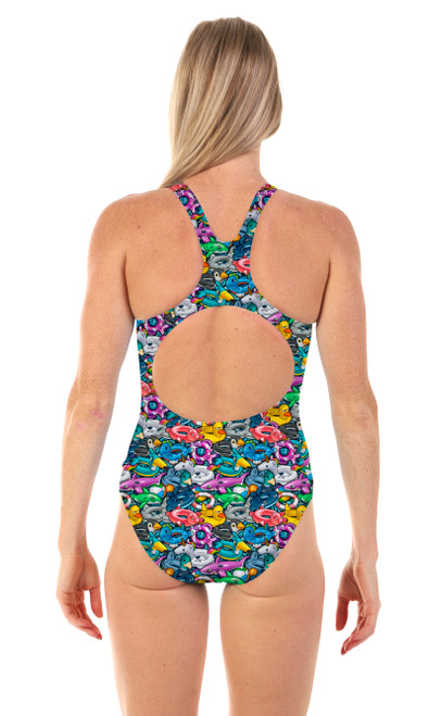 Ladies Sport Back Inflate One Piece Chlorine Resistant Swimsuit - Back