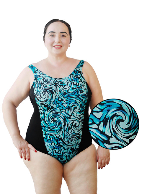 Shelf Bra Swirl One Piece Plus Size Chlorine Resistant Swimsuit - Front