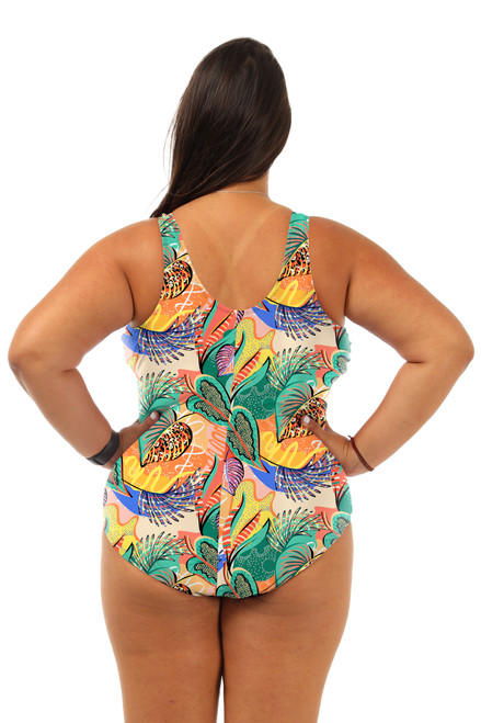 Shelf Bra Calypso One Piece Plus Size Chlorine Resistant Swimsuit - Back