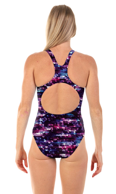 Ladies Sport Back Sequin Splash One Piece Chlorine Resistant Swimsuit - Back