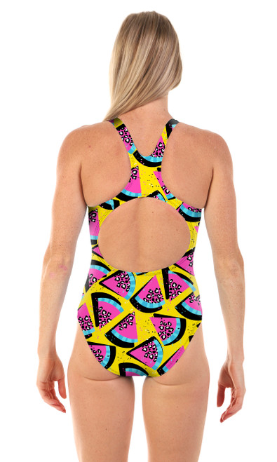 Ladies Sport Back Melons One Piece Chlorine Resistant Swimsuit - Back