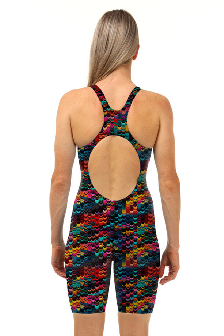 Ladies Knee Length Ripple Chlorine Resistant Swimsuit - Back