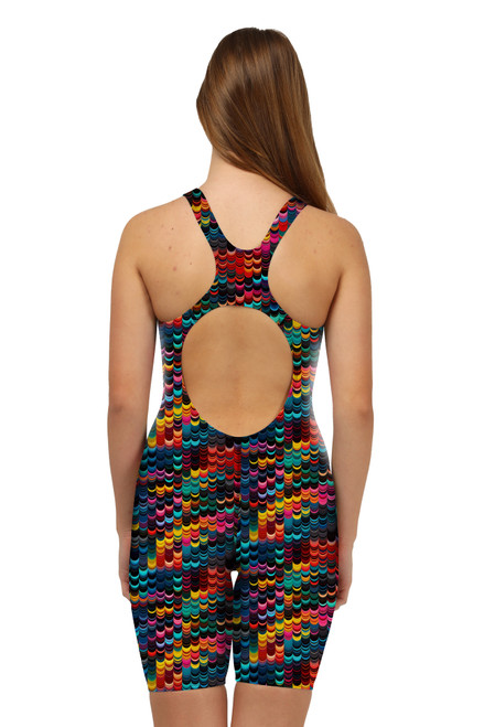Girls Knee Length Ripple One Piece Chlorine Resistant Swimsuit - Back