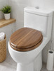 Toilet Seat Brown Dark Wood Effect MDF Adjustable Bottom Fix Hinges Habitat