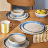 Blue Artisan Stripe Dinner Set Stoneware Habitat 11 Piece. Catalogue 12-piece photo; actual stock listing supplies 11 pieces only.