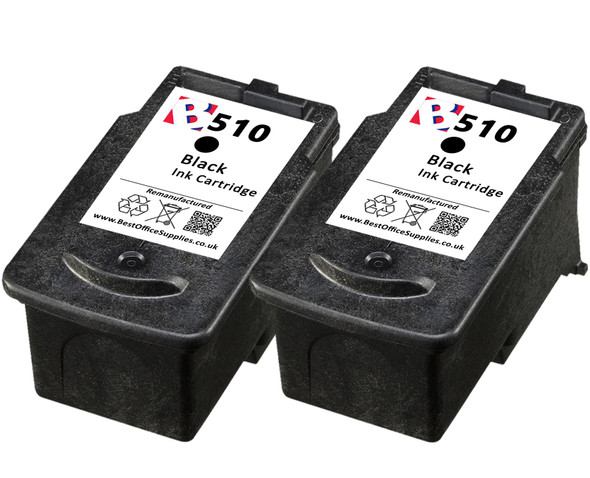 Canon PG-510 Remanufactured Ink Cartridges Twin Pack - High Capacity Black Twin Pack Ink Cartridges - Compatible For  (2970B001AA, PG-510, PG510)