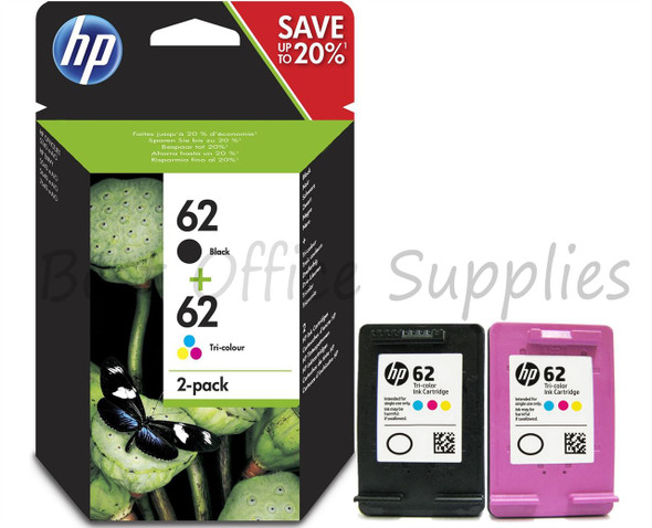 HP 62 Original Black & Tri-Colour 2 Pack Ink Cartridges Multipack - (N9J71AE, HP 62, 62, C2P04AE, C2P06AE, J3M80AE)