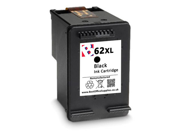 HP 62 XL Remanufactured Ink Cartridge - High Capacity Black Ink Cartridge - Compatible For  (C2P05AE, C2P05A, HP 62XL, HP62XL)