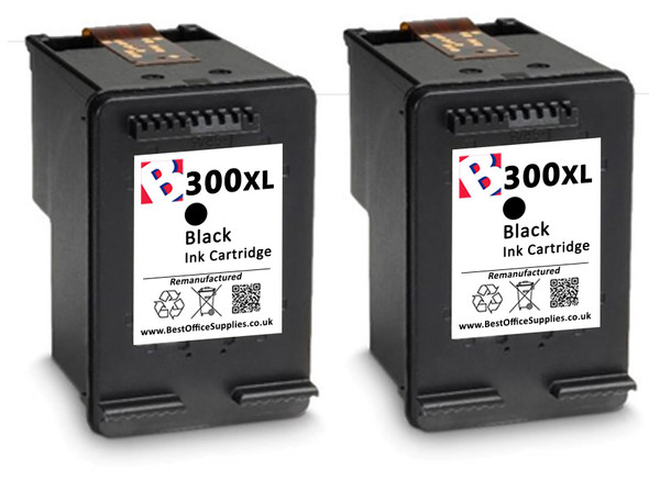 HP 300 XL Remanufactured Ink Cartridges Twin Pack - High Capacity Black Twin Pack Ink Cartridges - Compatible For  (CC641EE, HPCC641EE, 300XL, 300)