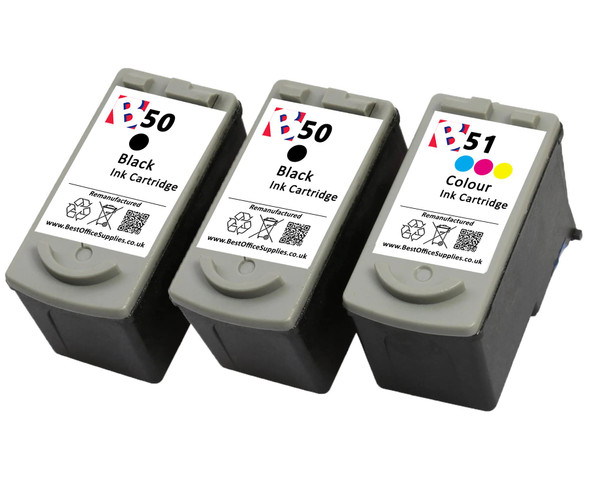 Canon PG-50 / CL-51 Remanufactured Ink Cartridges 3-Pack- High Capacity Black & Tri-Colour 3-Pack Ink Cartridges - Compatible For (PG-50, PG50, 0616B001, CL-51, CL51, 0618B0011)
