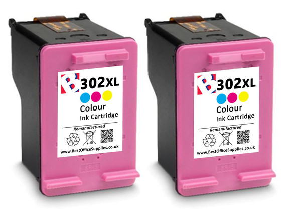 HP 302 XL Remanufactured Ink Cartridges Twin Pack - High Capacity Colour  Twin Pack Ink Cartridges - Compatible For  (F6U68AE, HP 302XL, HP302XL, HP 302 XL)