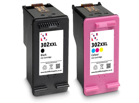 HP 302 XXL Remanufactured Ink Cartridges Multipack- Triple XL Black & Tri-Colour Ink Cartridges - Compatible For  (F6U68AE, F6U67AE, HP 302XL, 302XL)