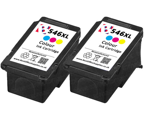  2 x Canon CL-546 XL  Remanufactured Ink Cartridge - High Capacity Tri-Colour Ink Cartridge - Compatible For (CL-546XL, CL546XL, 8288B004)