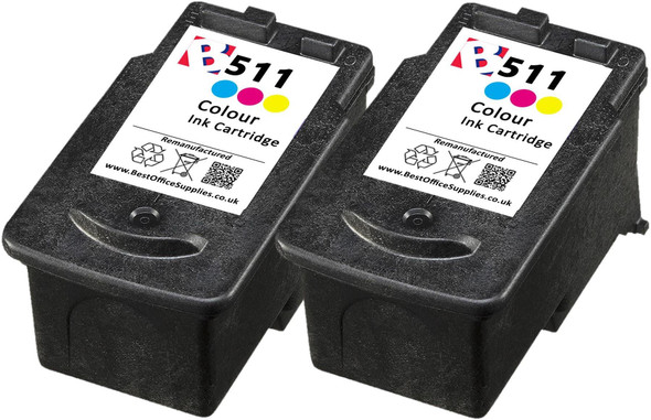 2 x  CL-511  Remanufactured Ink Cartridge - High Capacity Tri-Colour Ink Cartridge - Compatible For (2972B001AA, CL-511, CL511)