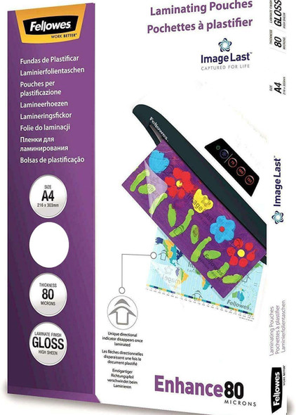 Fellowes A4 80mic Laminating Pouches - 50 Pack