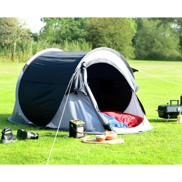 Pro Action 2 Person Pop Up Camping Tent Black Used Quick Setup Waterproof 1 Room