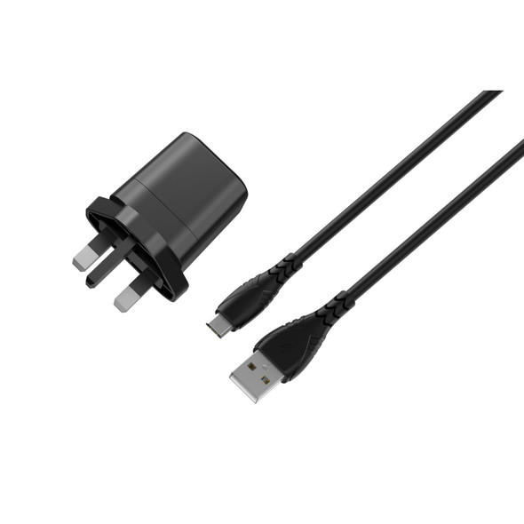 USB Mains Charger 5W + Micro USB Cable 1m Power Adapter Plug Android Black