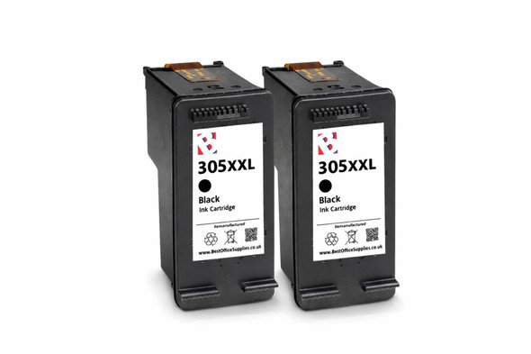 305XXL Black Ink Cartridge 2 Pack Remanufactured Compatible With HP DeskJet Envy Pro