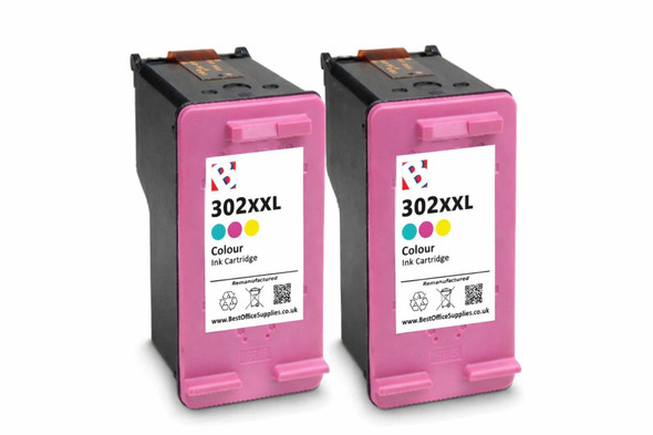 302XXL Colour Ink Cartridge Twin Pack Remanufactured Extra Large Capacity Compatible With HP Envy OfficeJet