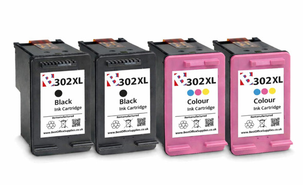4 x302XL Black And Colour Ink Cartridge 4 Pack Remanufactured Compatible With HP DeskJet Envy