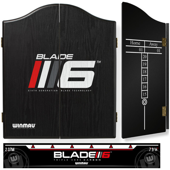 Winmau Blade 6 Dartboard Cabinet With Oche Throw Line Bristle Board Compatible Wall Mounted Darts Storage Cabinet Pro Style Home Pub Club Setup Good Refurbished