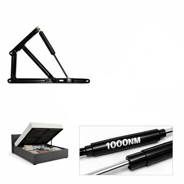 1000N Ottoman Bed Lift Mechanism Left Side Only with 38cm 380mm Gas Strut, Heavy Duty Steel Hydraulic Storage Bed Hinge for Divan Ottoman Bed Base, Black