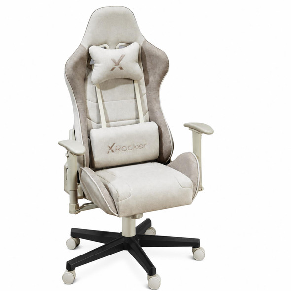 X Rocker Gaming Chair Beige Fabric Office Chair Black Base Ergonomic Open Box