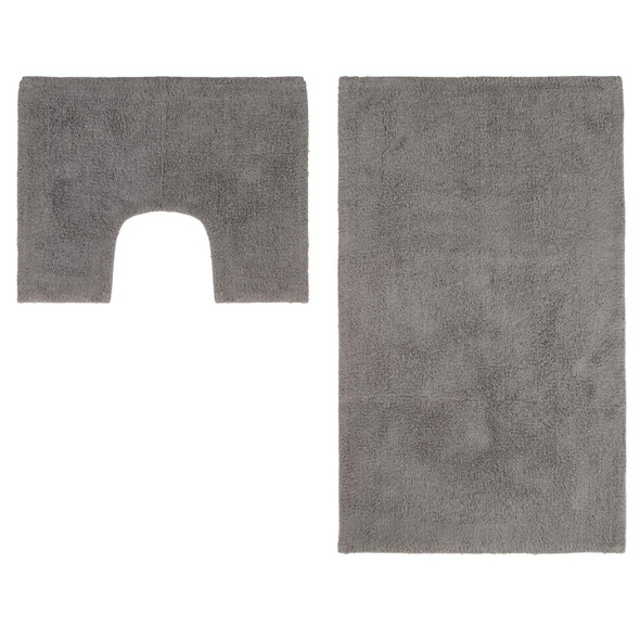Bath Mat Set 2 Piece Non Slip Bathroom Pedestal Toilet Mat Flint Grey Habitat