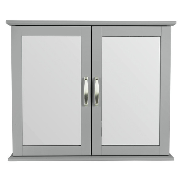 Bathroom Cabinet Wall Mounted Mirrored Grey 2 Door Storage MDF 60cm