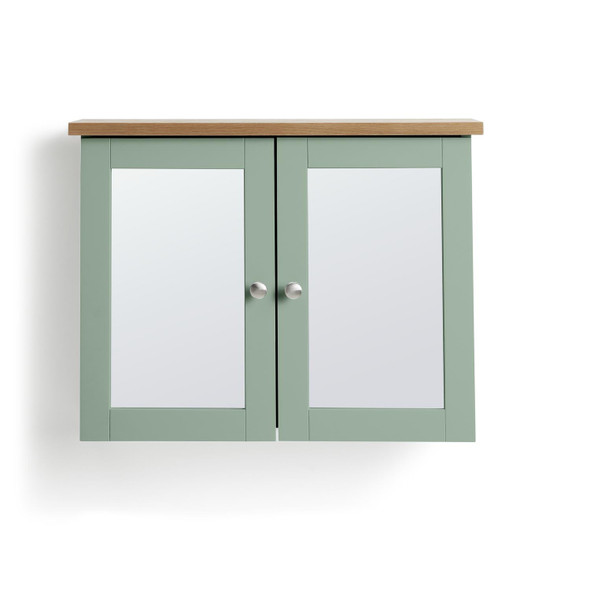 Bathroom Cabinet Mirrored Wall Mounted Green 2 Door Storage Habitat Livingston 59cm