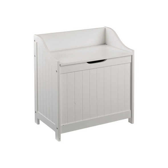Laundry Basket 60L 58x55x35cm White Wooden Hamper Storage Box Monks Bench