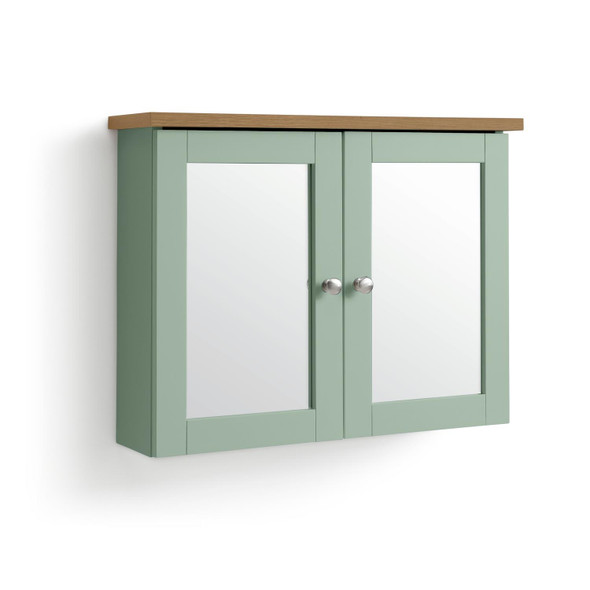 Bathroom Cabinet Mirrored Wall Mounted Green 2 Door Storage Habitat Livingston 59cm