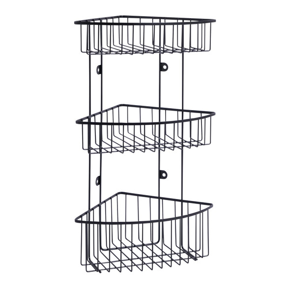 Shower Caddy Corner 3 Tier Black Bathroom Storage Rack Metal Habitat 48x29.5cm