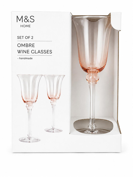 Wine Glasses Set of 2 240ml Peach Ombre Vintage Stemmed M&S Fleur Collection