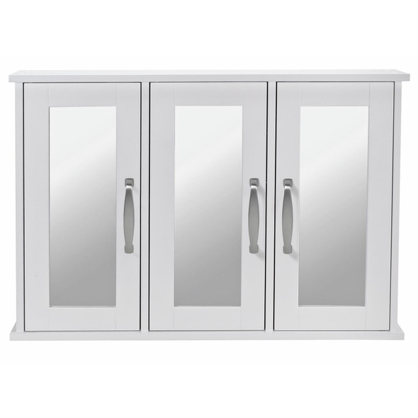 Bathroom Cabinet 3 Door Mirrored White Wall Mounted Tongue Groove 65cm
