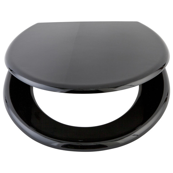 Toilet Seat Black Moulded Wood Adjustable Aluminium Hinges Bottom Fix Habitat