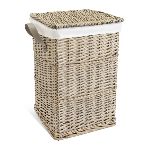 Laundry Basket Grey Willow Wicker Hamper Removable Liner Storage Damaged Lid