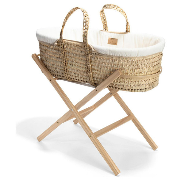 Moses Basket With Stand Mattress Organic Cotton Cream Baby Clair De Lune