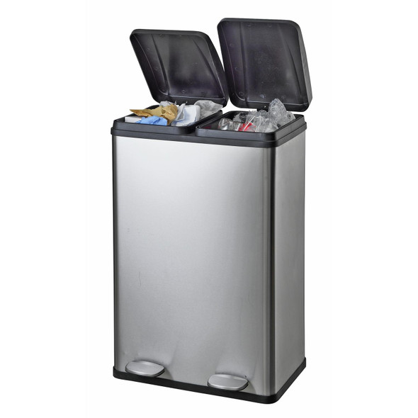 Recycling Bin 55L Dual Compartment Stainless Steel Pedal Kitchen Bin Habitat