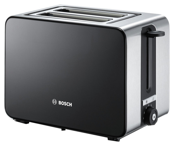 2 Slice Toaster 1050W Black Stainless Steel Bosch TAT7203GB