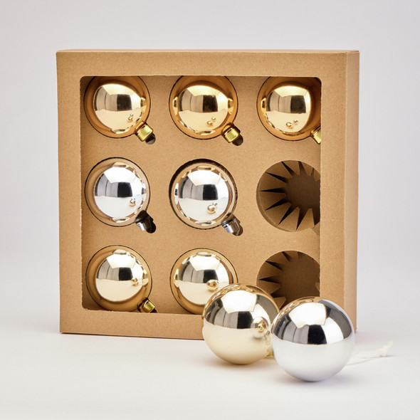 Argos Home Glass Christmas Baubles Silver and Gold Pack of 9