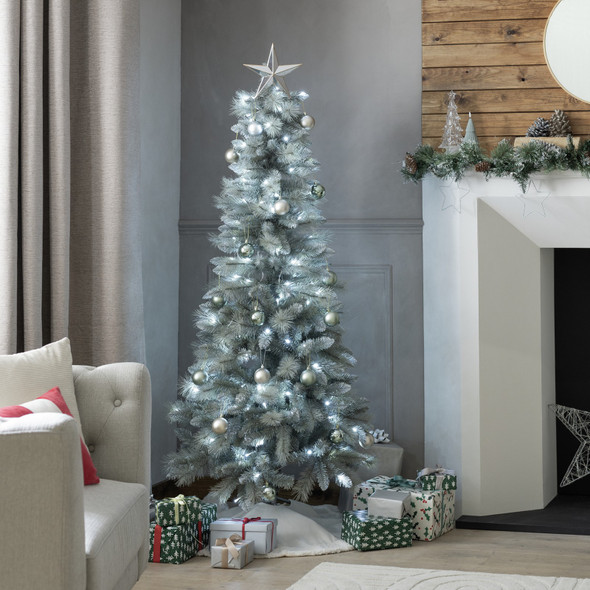 HABITAT 6FT PRE LIT SILVER SNOWY CHRISTMAS TREE
