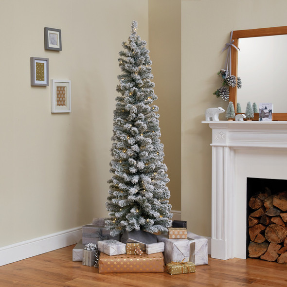 HABITAT 6FT PRE LIT SNOWY SLIM CHRISTMAS TREE