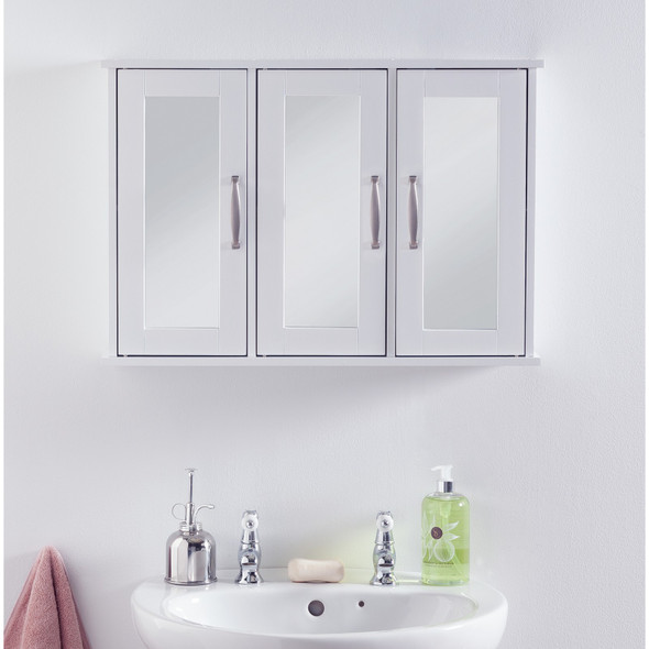 3 Door Mirrored Bathroom Cabinet White Argos Home image 1